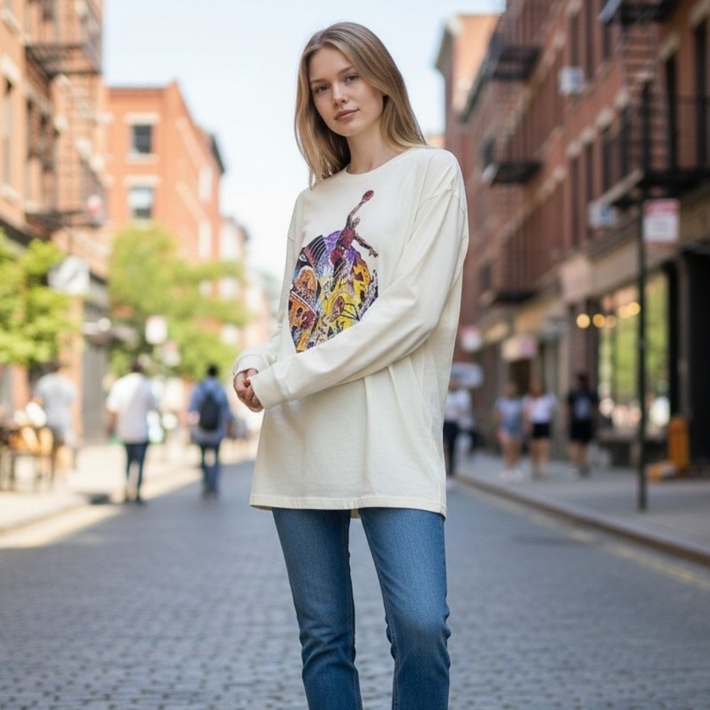 NWT Jordan Womens L Michael Jordan Graphic Tee Cream Cotton Multicolor Oversized